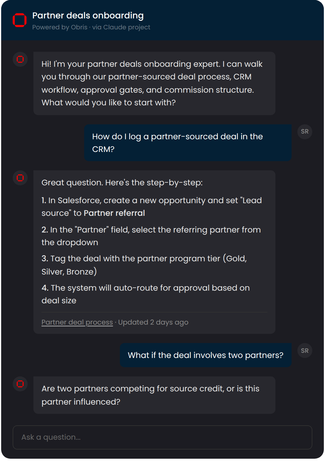 Obris expert answering team questions in real time