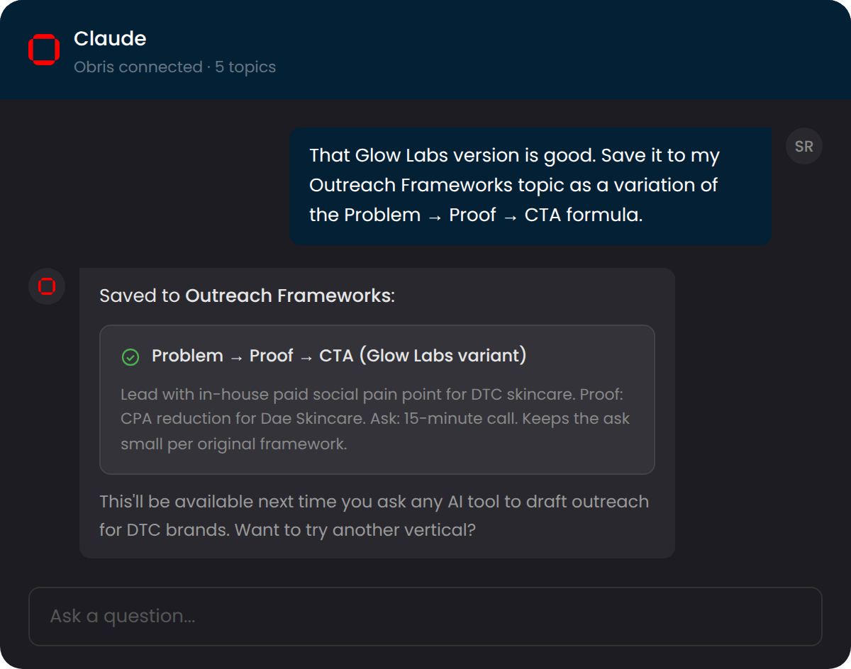 Saving a good AI output back to Obris