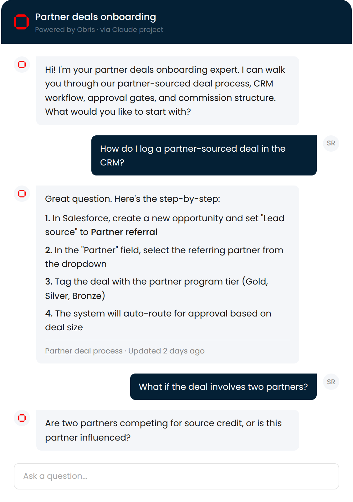 Obris expert answering team questions in real time