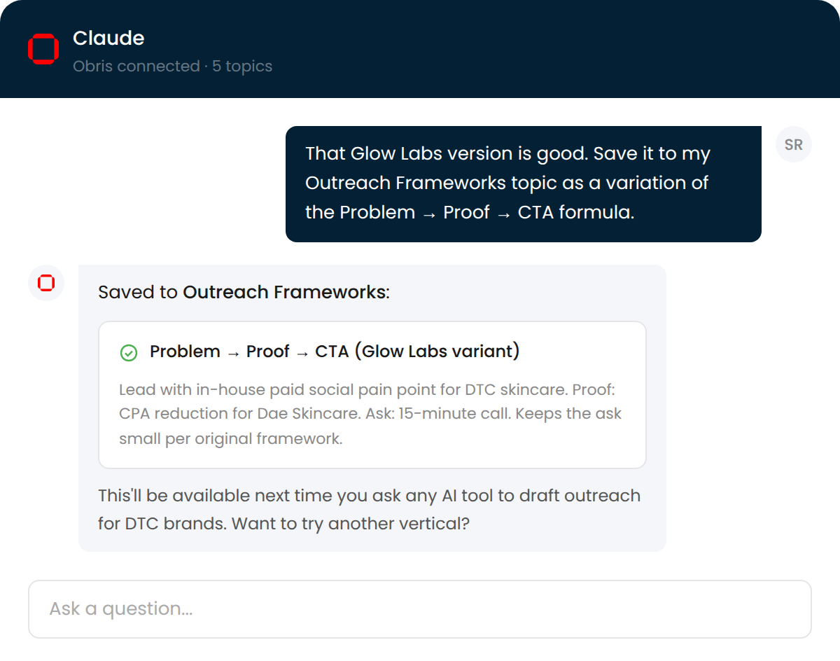 Saving a good AI output back to Obris